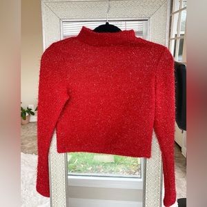 Hm divided festive red metallic thread crop sweater high neck